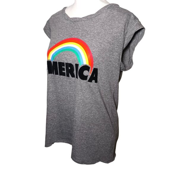 Pam & Gela Oversized Gray America Rainbow Muscle Tee Made in USA Women's Size S - Picture 4 of 12